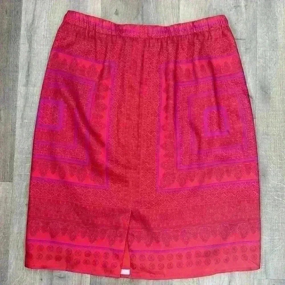 Ann Taylor Red Orange Pink Silky Straight Skirt Moroccan Print size 2 - Picture 7 of 10